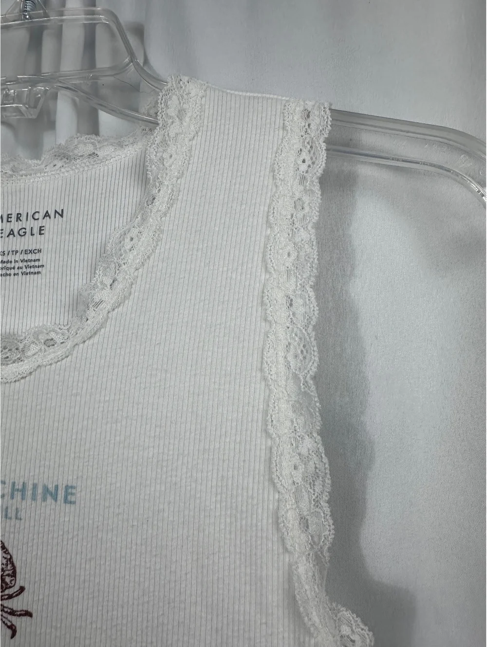 American Eagle White Ribbed Lace Trim Tank Top XS - Picture 4 of 6